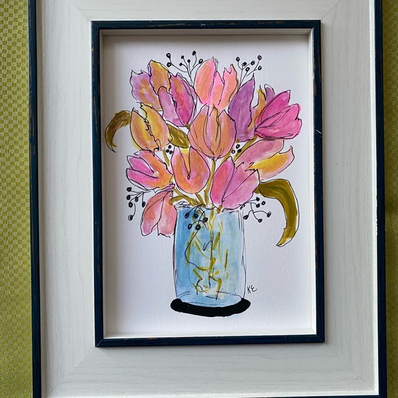Framed Floral Artwork with Pink and Gold Accents - Picture 3 of 9
